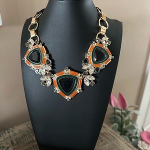 Vtg 90’s Banana Republic Green Black Coral Crystal Statement Necklace